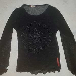 Vintage Prada Sport Jeweled Mesh Long Sleeve Shirt Size S